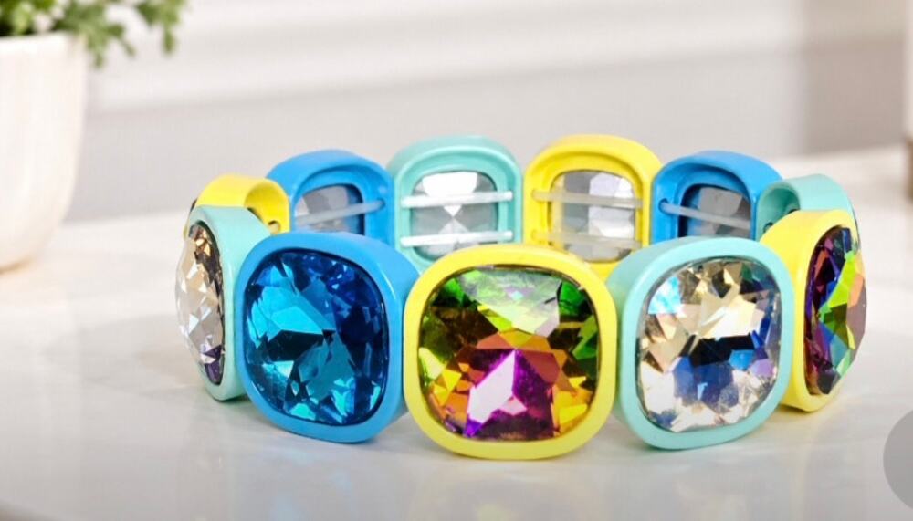 Blue, Mint, Yellow AB Stone Stretch Bracelet